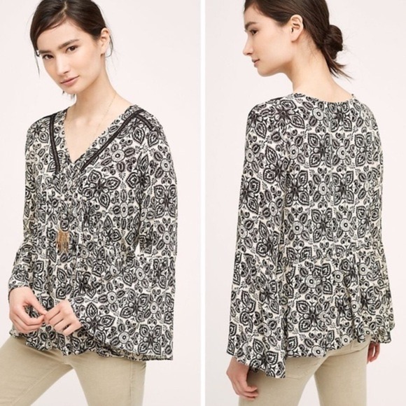 Eri + Ali Tops - Anthropologie Eri + Ali Hervine Peasant Blouse Womens M Paisley Bell Sleeve Boho
